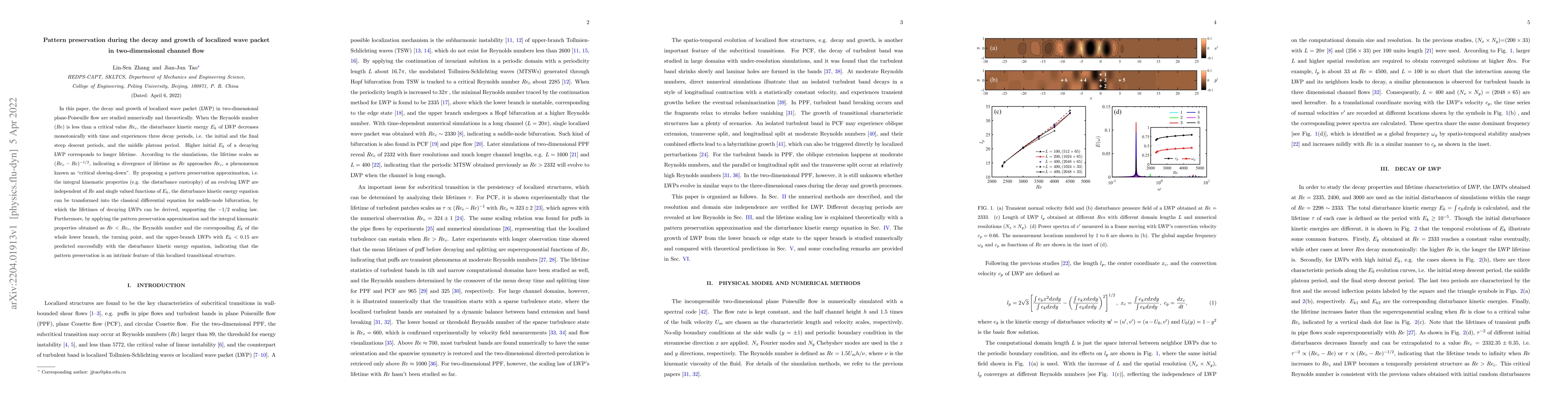 Thumbnail for Pattern preservation during the decay and growth of localized wave
  packet in two-dimensional channel flow