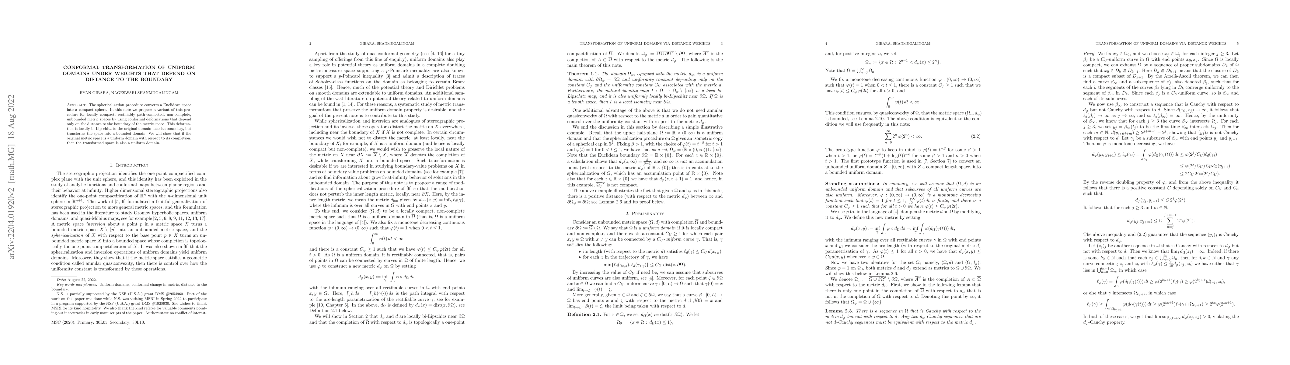 Thumbnail for Conformal transformation of uniform domains under weights that depend on
  distance to the boundary