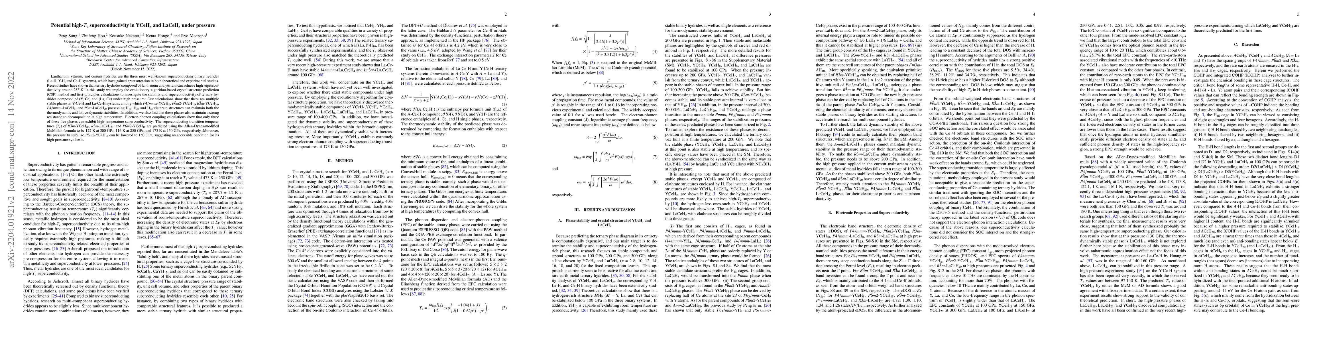 Thumbnail for Potential high-$T_{c}$ superconductivity in YCeH$_{x}$ and LaCeH$_{x}$
  under pressure