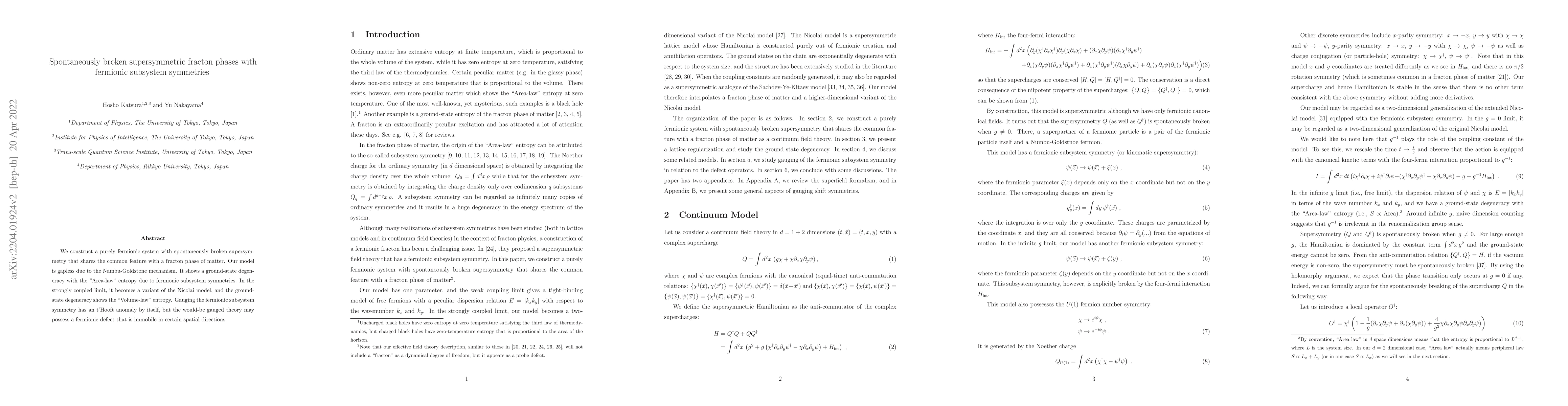 Thumbnail for Spontaneously broken supersymmetric fracton phases with fermionic
  subsystem symmetries