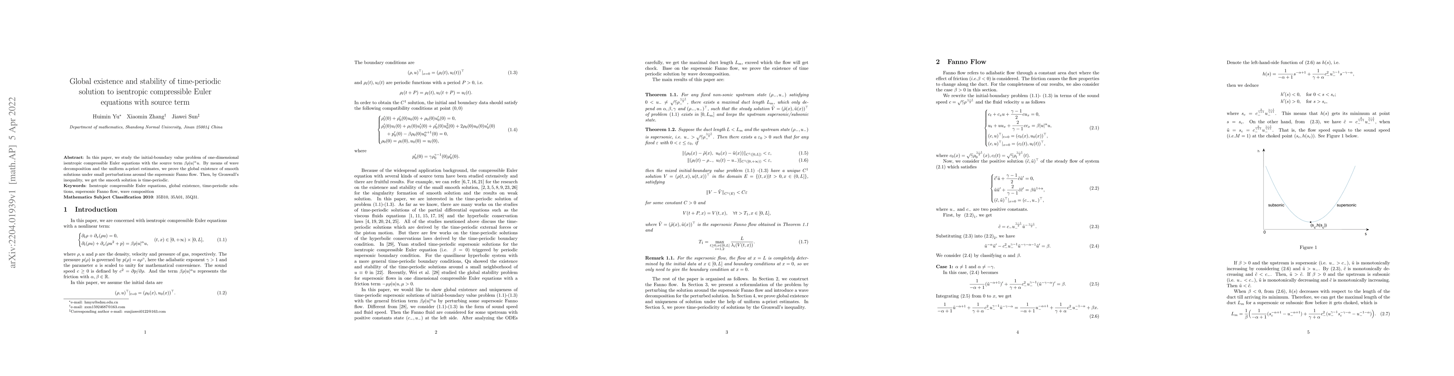 Thumbnail for Global existence and stability of time-periodic solution to isentropic
  compressible Euler equations with source term