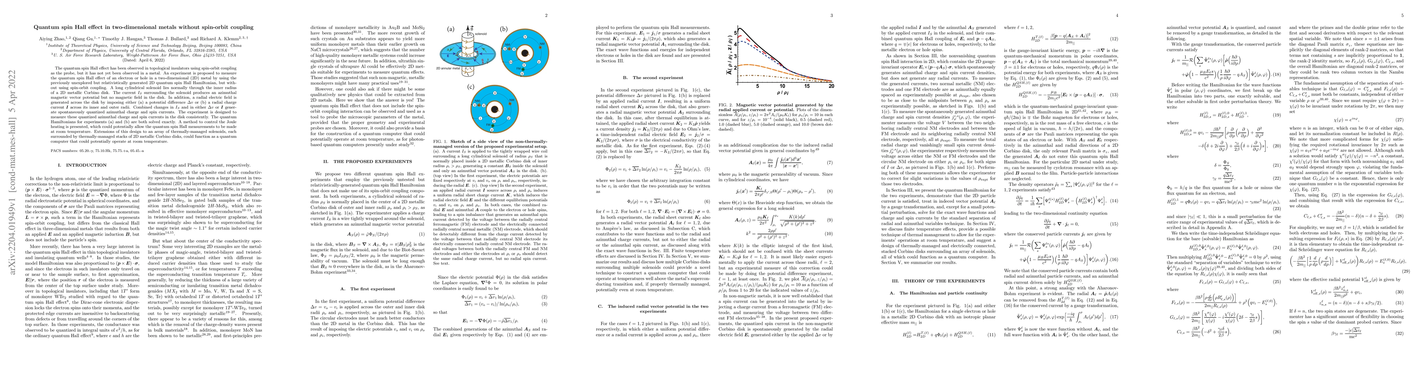 Thumbnail for Quantum spin Hall effect in two-dimensional metals without spin-orbit
  coupling
