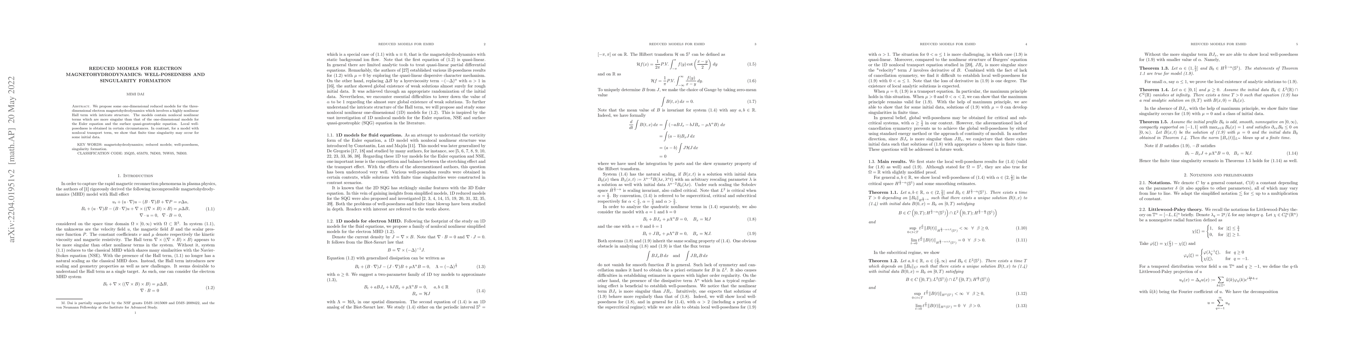 Thumbnail for Reduced models for electron magnetohydrodynamics: well-posedness and
  singularity formation