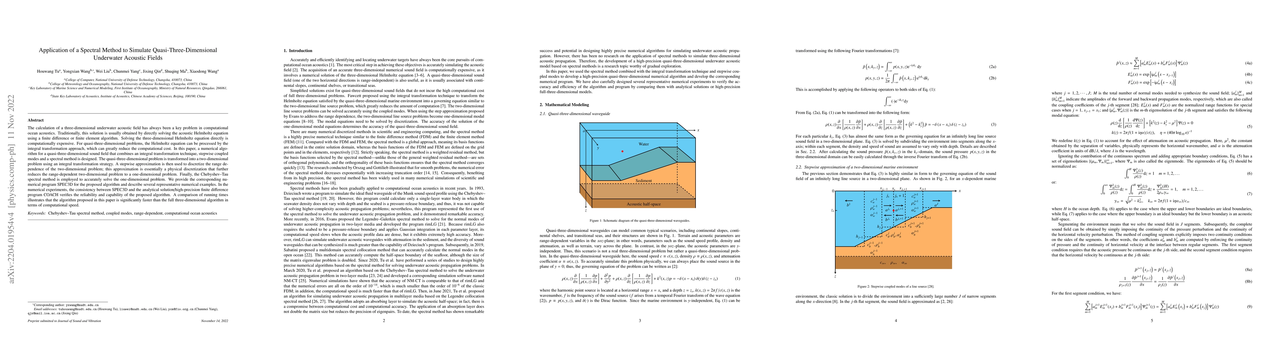 Thumbnail for Application of a Spectral Method to Simulate Quasi-Three-Dimensional
  Underwater Acoustic Fields