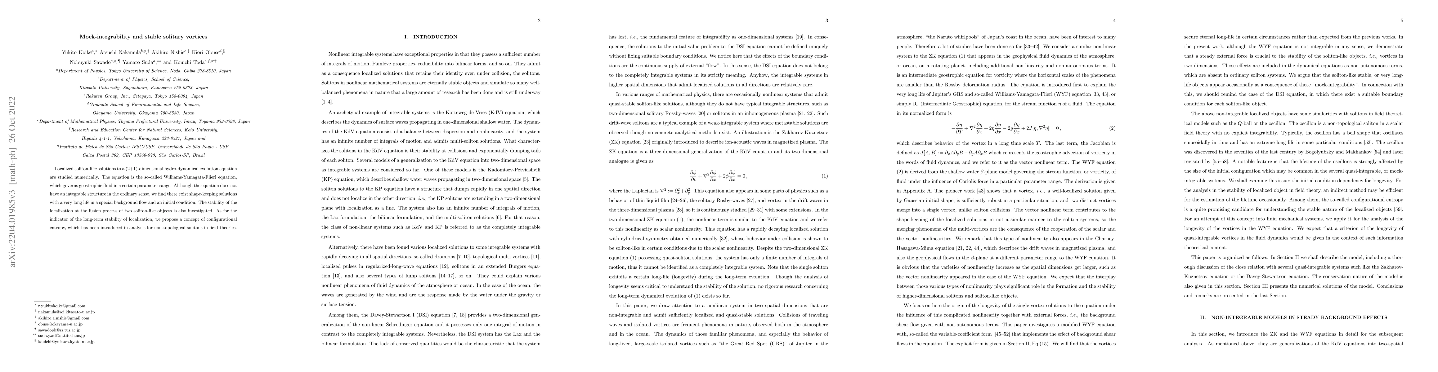 Thumbnail for Mock-integrability and stable solitary vortices