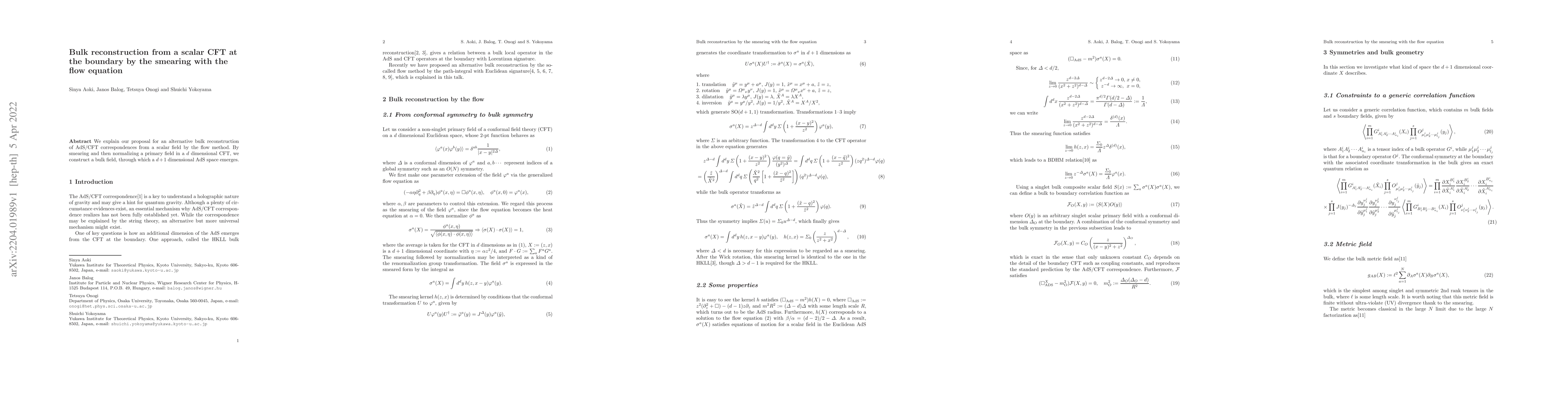 Thumbnail for Bulk reconstruction from a scalar CFT at the boundary by the smearing
  with the flow equation