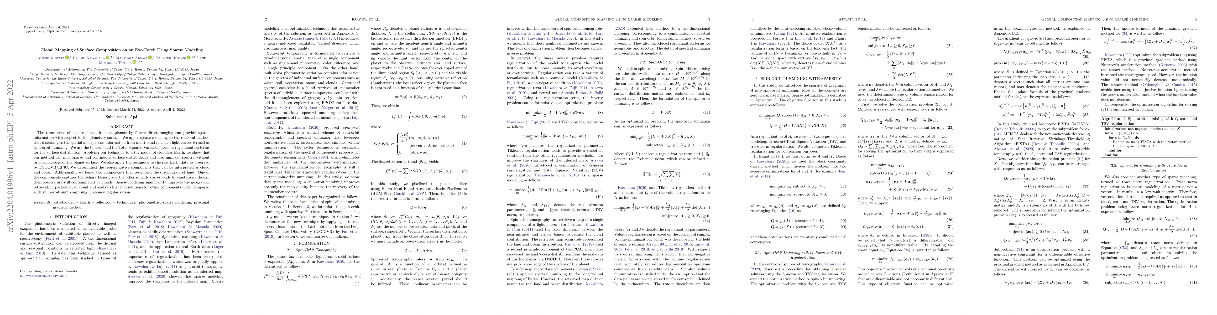Thumbnail for Global Mapping of Surface Composition on an Exo-Earth Using Sparse
  Modeling