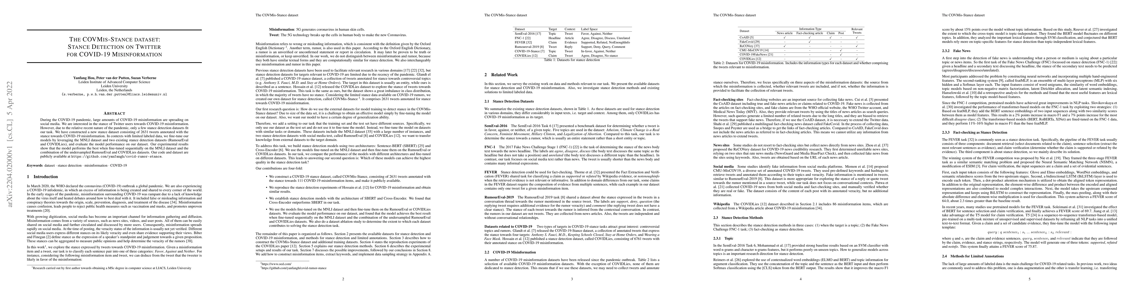 Thumbnail for The COVMis-Stance dataset: Stance Detection on Twitter for COVID-19
  Misinformation