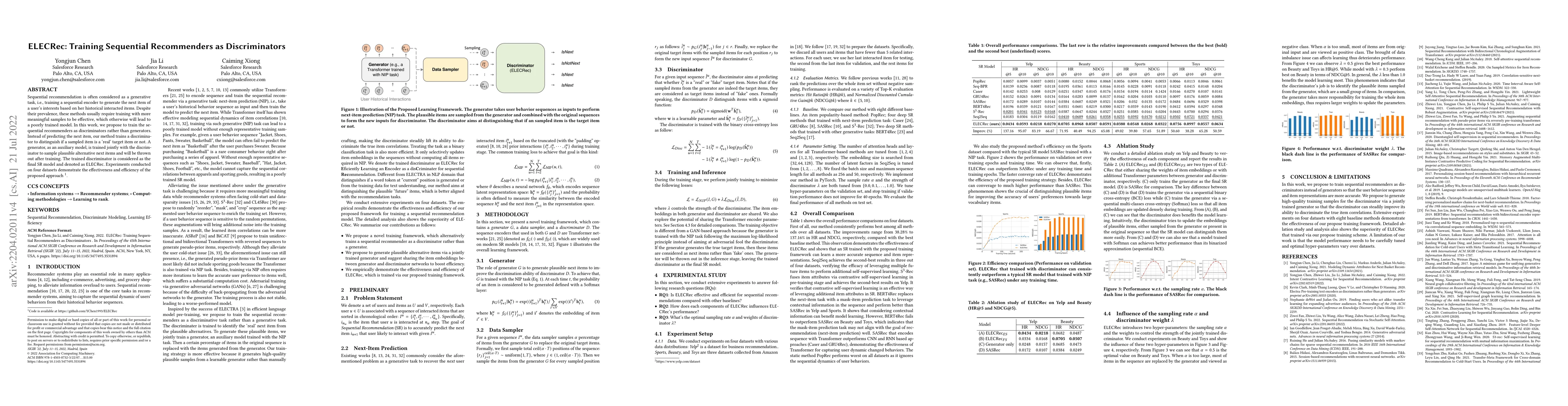 Thumbnail for ELECRec: Training Sequential Recommenders as Discriminators