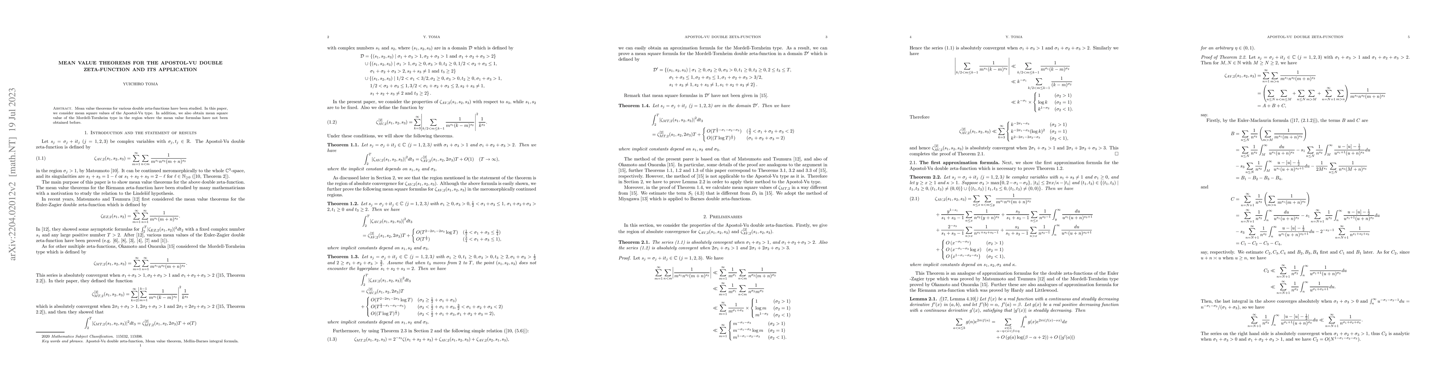 Thumbnail for Mean value theorems for the Apostol-Vu double zeta-function and its
  application