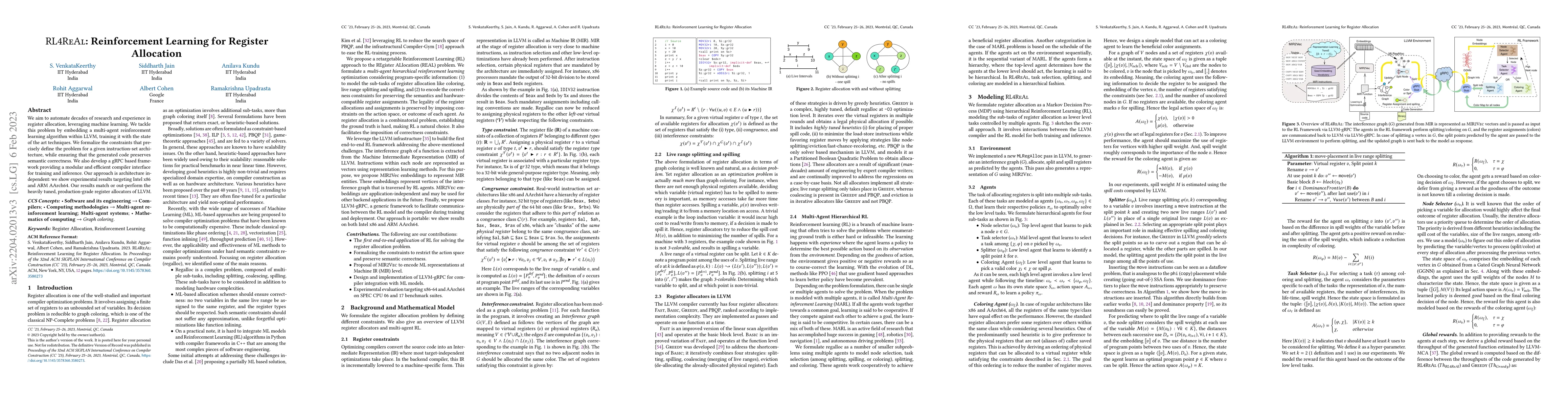 Thumbnail for RL4ReAl: Reinforcement Learning for Register Allocation