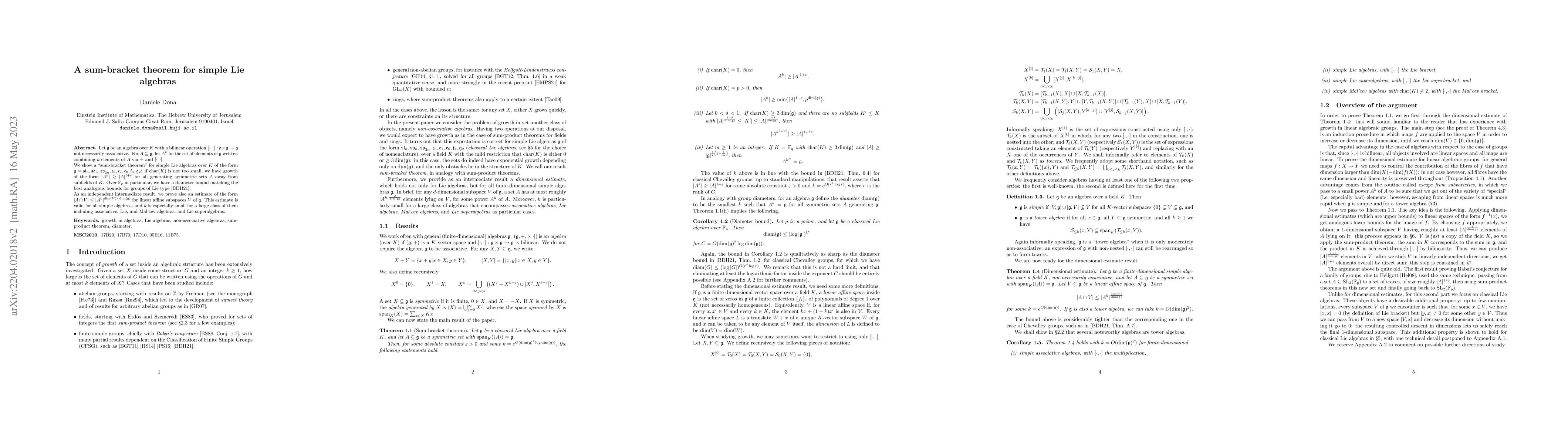 Thumbnail for A sum-bracket theorem for simple Lie algebras