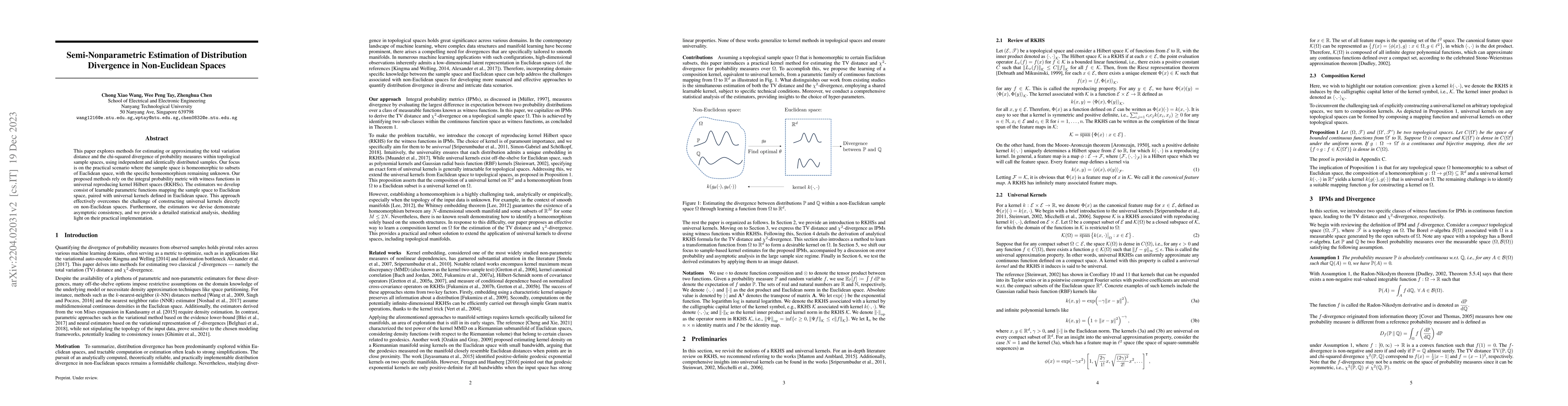Thumbnail for Semi-Nonparametric Estimation of Distribution Divergence in
  Non-Euclidean Spaces