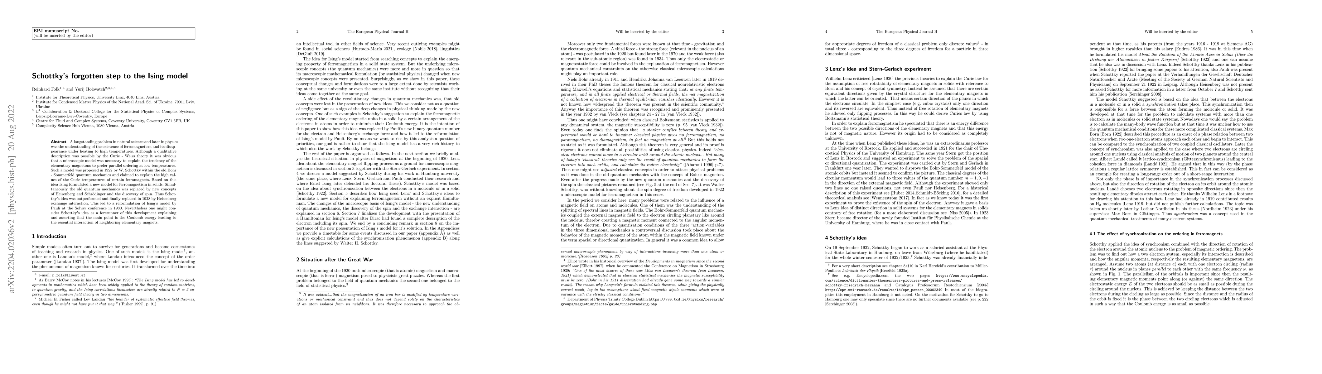 Thumbnail for Schottky's forgotten step to the Ising model