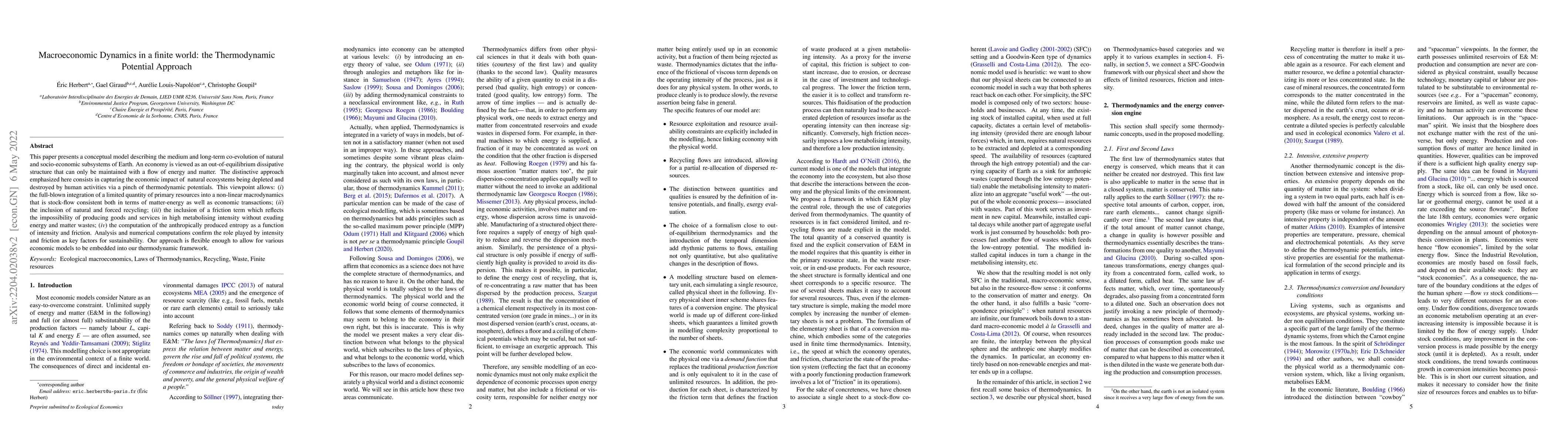 Thumbnail for Macroeconomic Dynamics in a finite world: the Thermodynamic Potential
  Approach