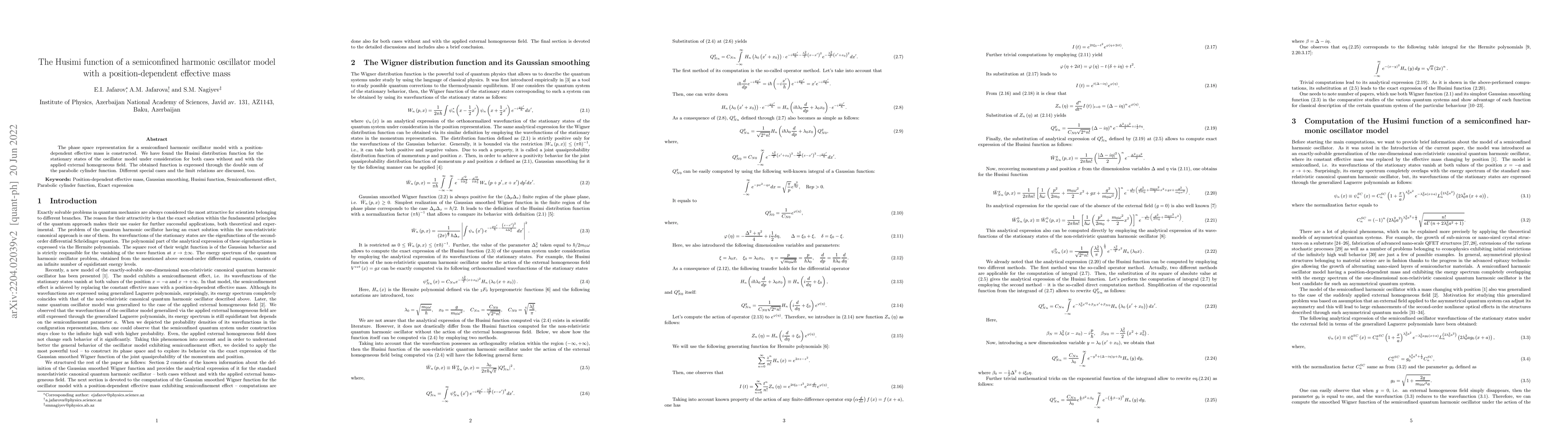 Thumbnail for The Husimi function of a semiconfined harmonic oscillator model with a
  position-dependent effective mass
