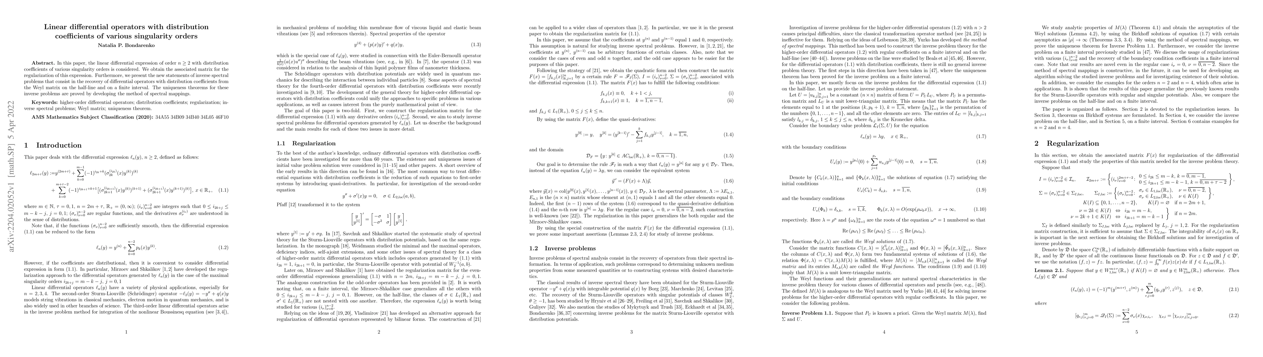 Thumbnail for Linear differential operators with distribution coefficients of various
  singularity orders