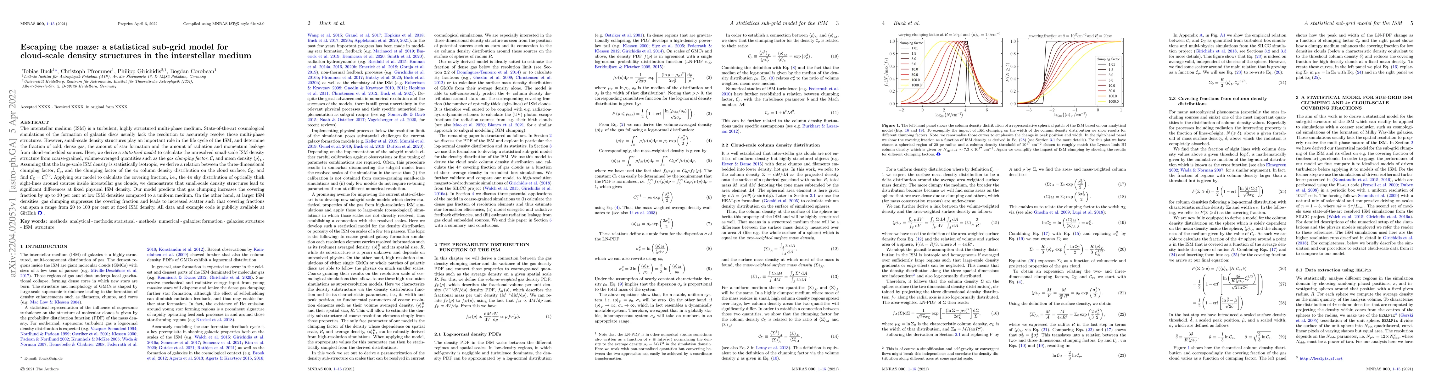Thumbnail for Escaping the maze: a statistical sub-grid model for cloud-scale density
  structures in the interstellar medium