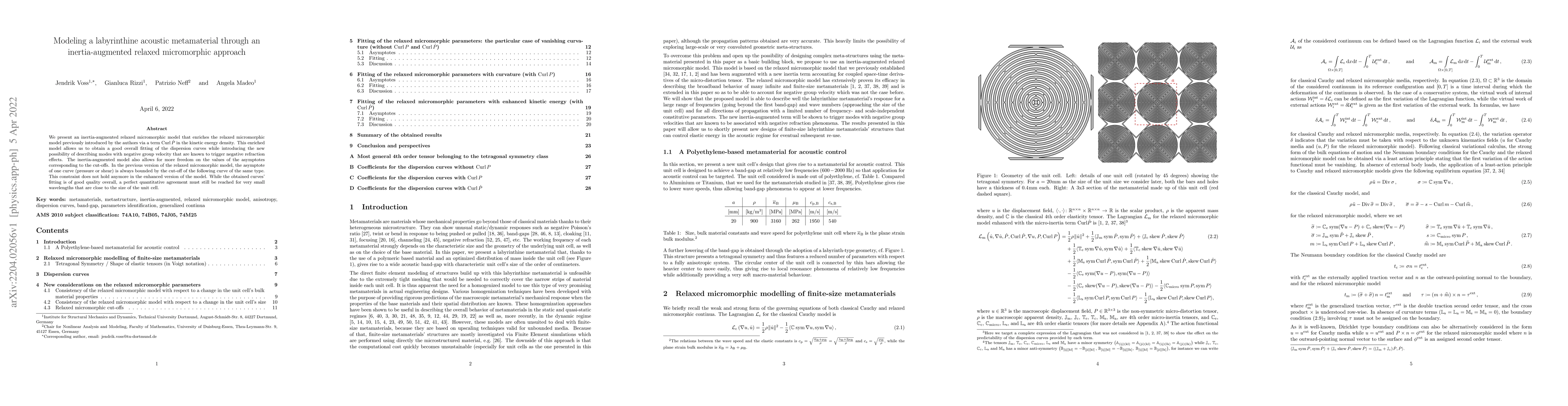 Thumbnail for Modeling a labyrinthine acoustic metamaterial through an
  inertia-augmented relaxed micromorphic approach
