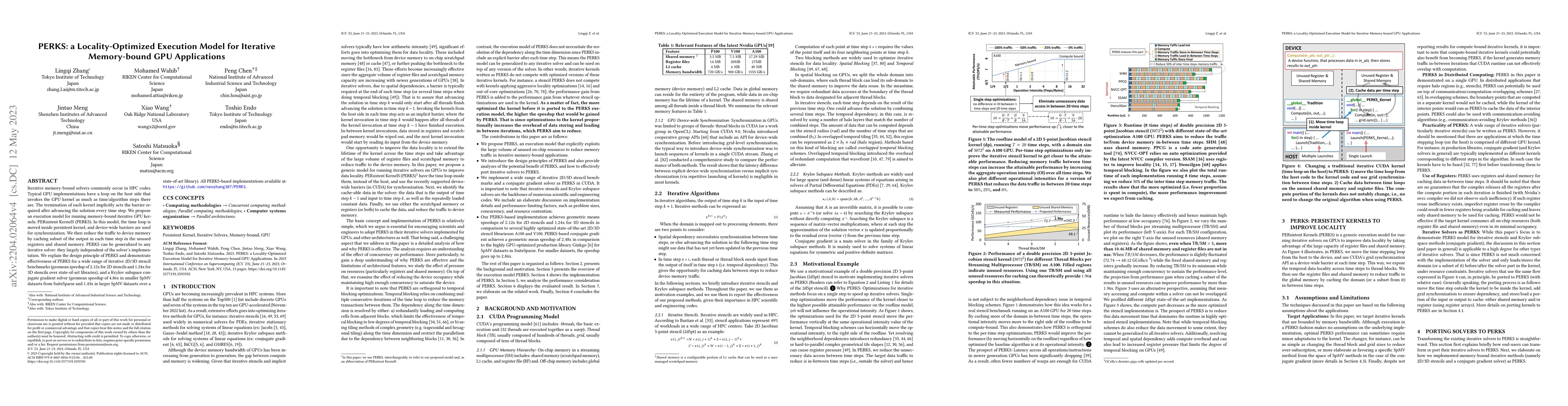 Thumbnail for PERKS: a Locality-Optimized Execution Model for Iterative Memory-bound
  GPU Applications