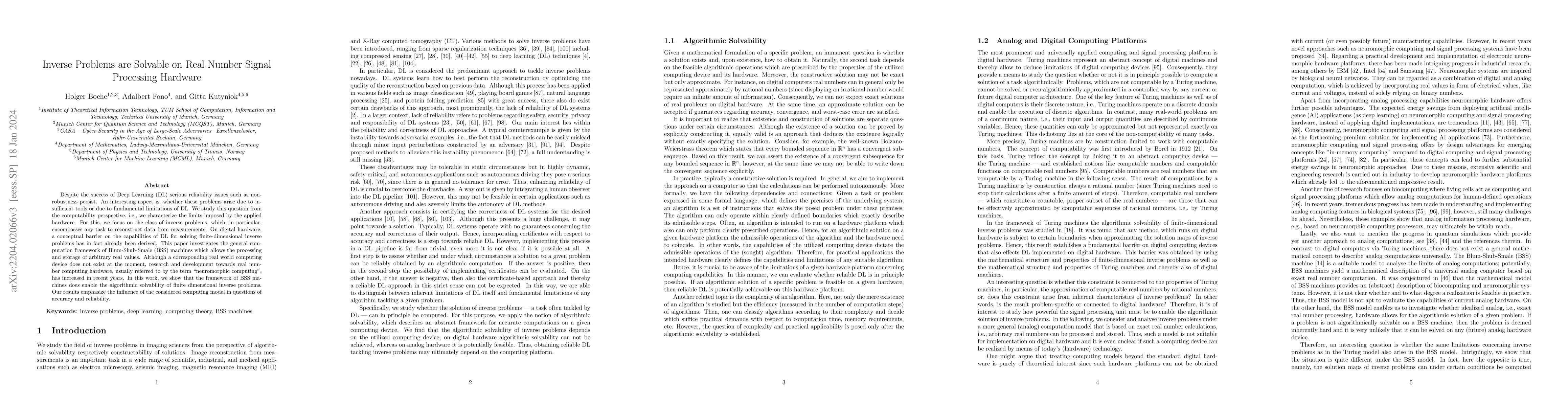Thumbnail for Inverse Problems Are Solvable on Real Number Signal Processing Hardware