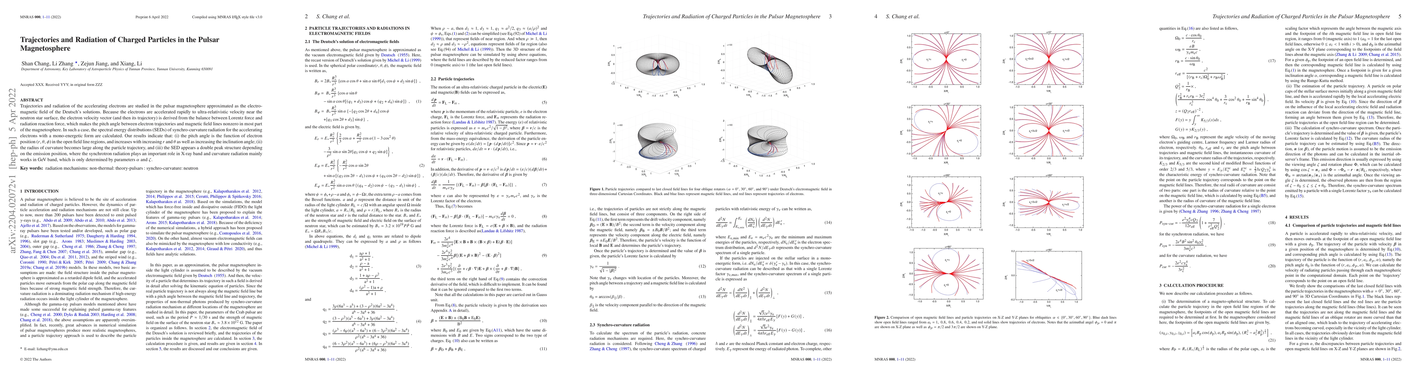Thumbnail for Trajectories and Radiation of Charged Particles in the Pulsar
  Magnetosphere