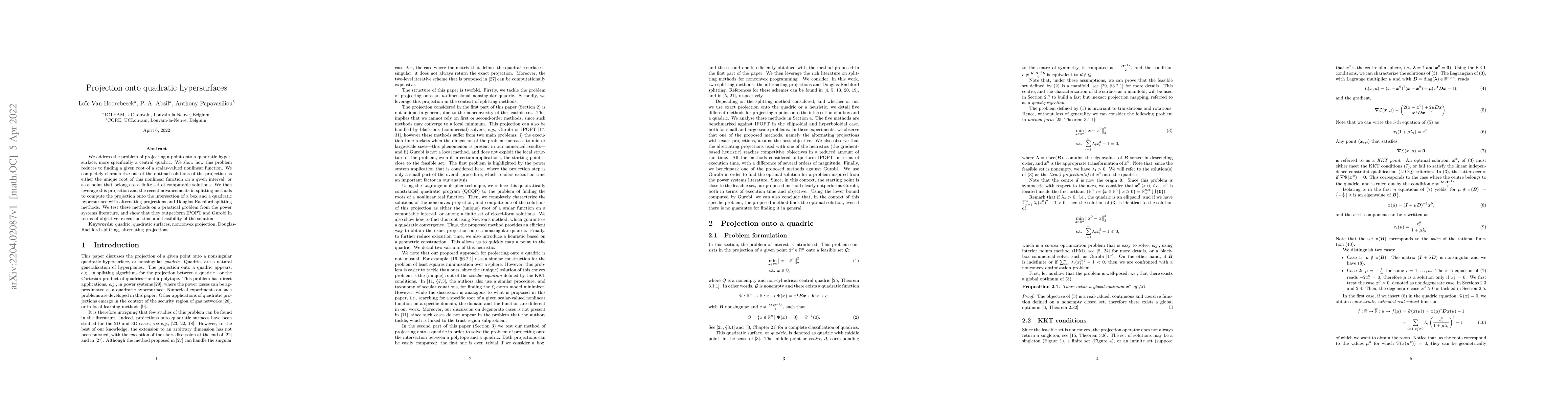 Thumbnail for Projection onto quadratic hypersurfaces