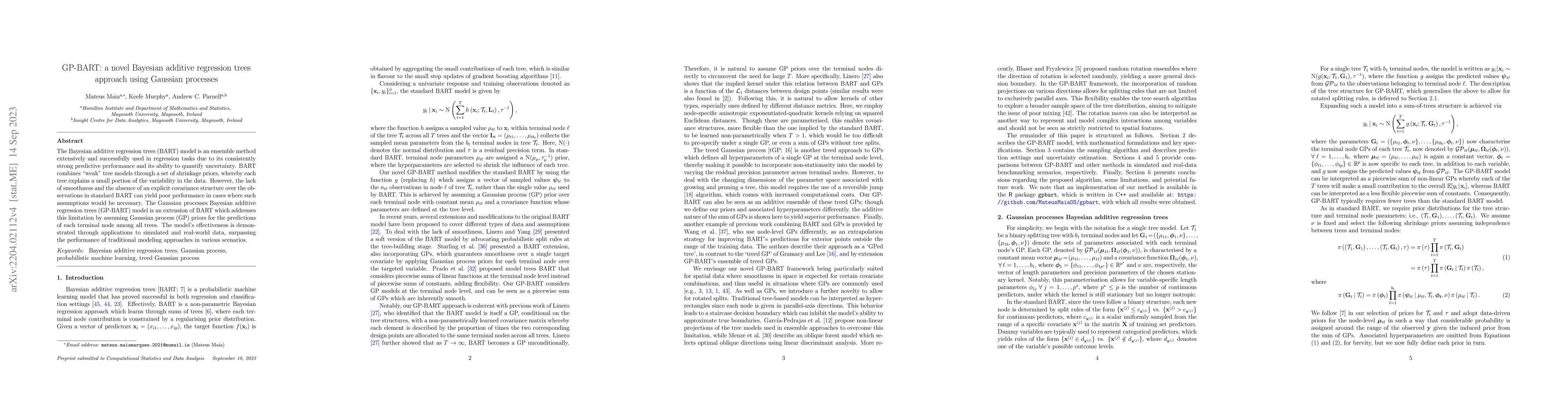 Thumbnail for GP-BART: a novel Bayesian additive regression trees approach using
  Gaussian processes