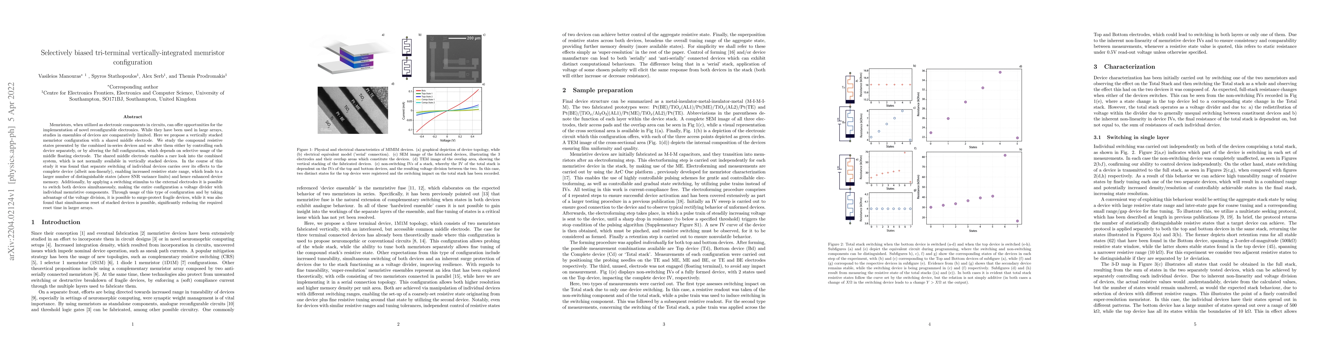 Thumbnail for Selectively biased tri-terminal vertically-integrated memristor
  configuration