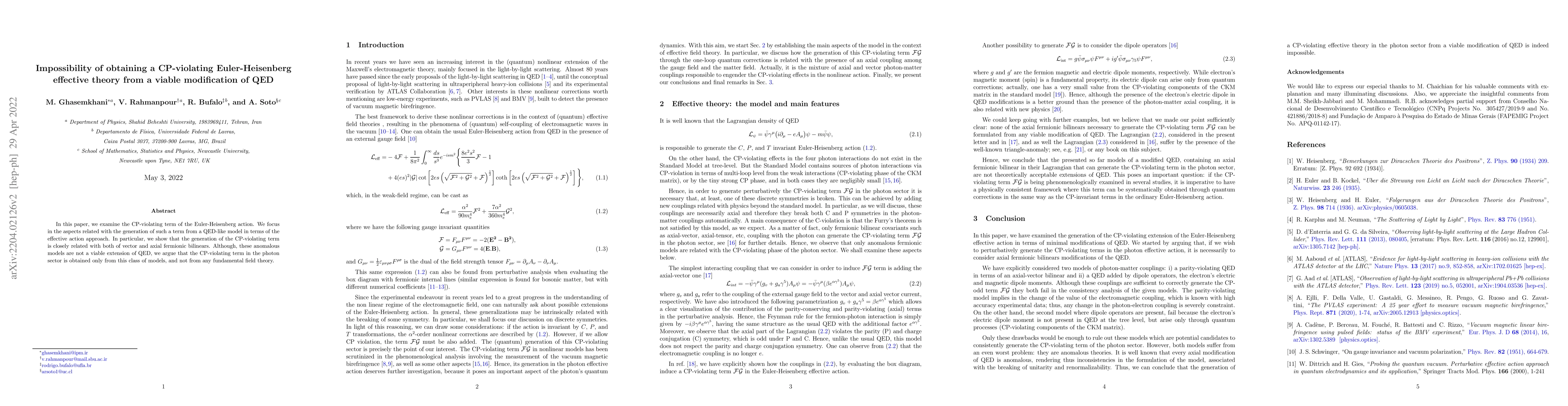 Thumbnail for Impossibility of obtaining a CP-violating Euler-Heisenberg effective
  theory from a viable modification of QED
