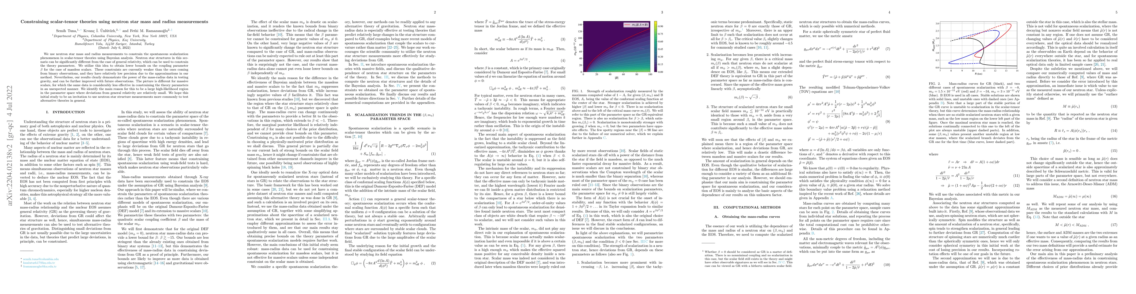 Thumbnail for Constraining scalar-tensor theories using neutron star mass and radius
  measurements