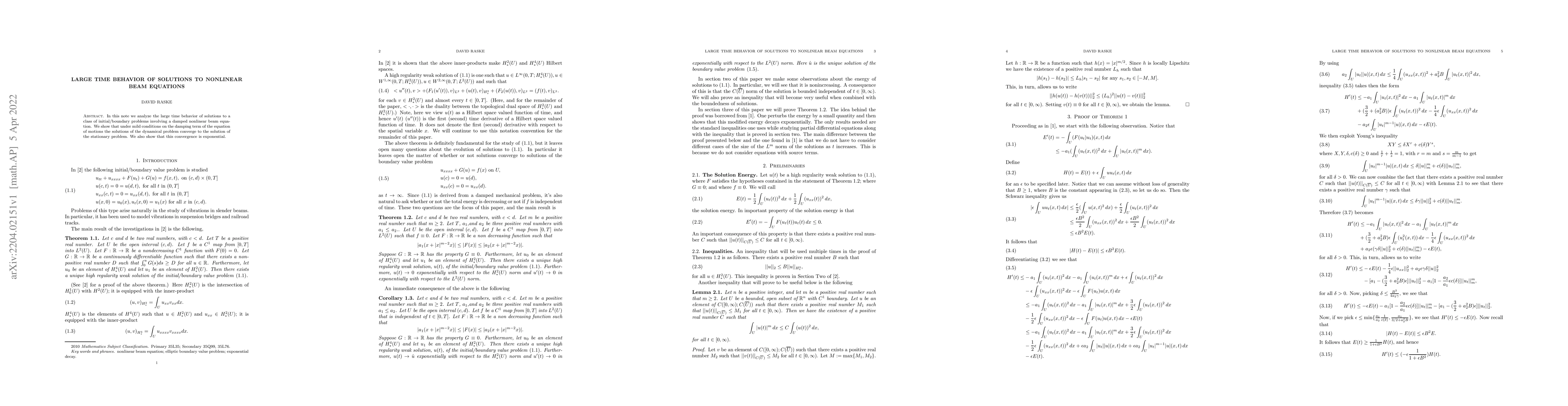 Thumbnail for Large time behavior of solutions to nonlinear beam equations