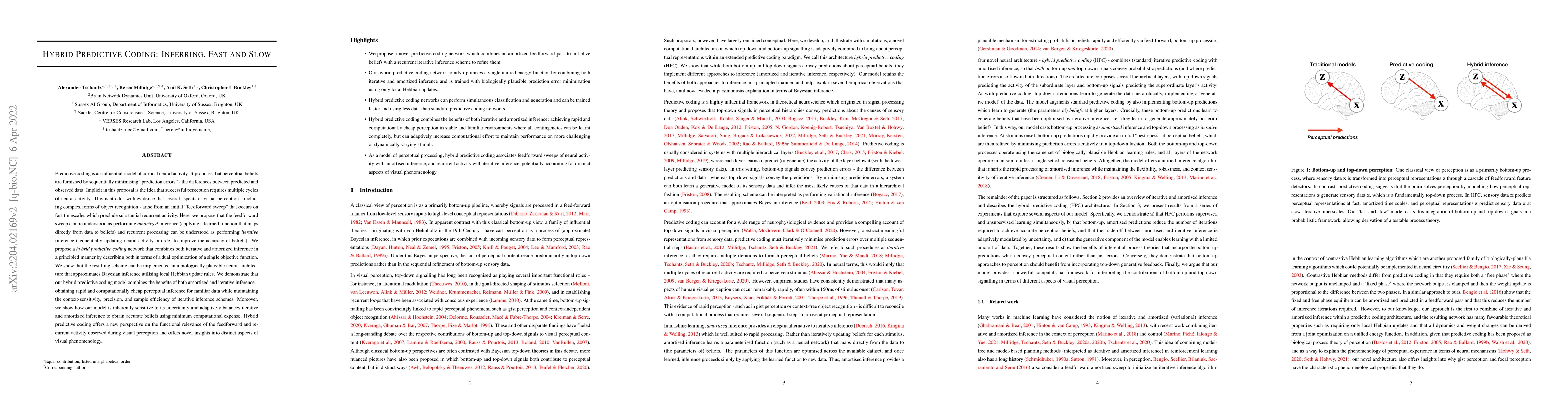 Thumbnail for Hybrid Predictive Coding: Inferring, Fast and Slow