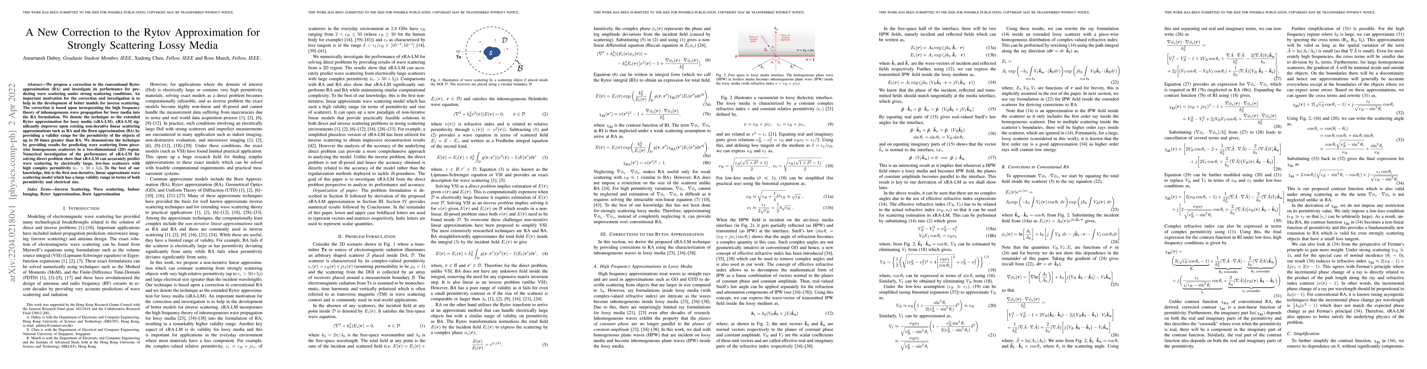 Thumbnail for A New Correction to the Rytov Approximation for Strongly Scattering
  Lossy Media