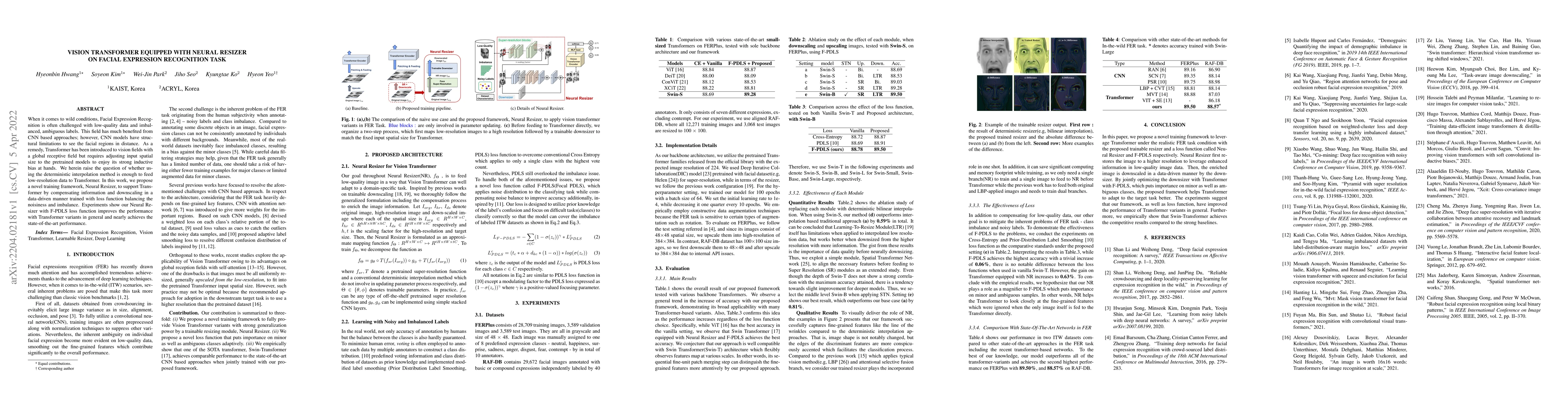 Thumbnail for Vision Transformer Equipped with Neural Resizer on Facial Expression
  Recognition Task