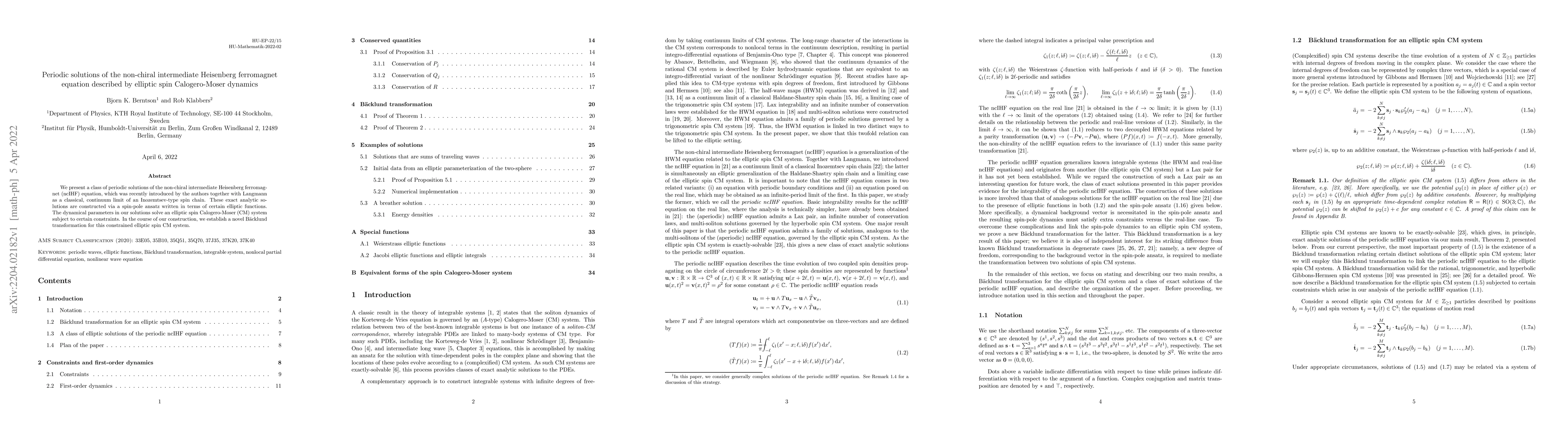 Thumbnail for Periodic solutions of the non-chiral intermediate Heisenberg ferromagnet
  equation described by elliptic spin Calogero-Moser dynamics