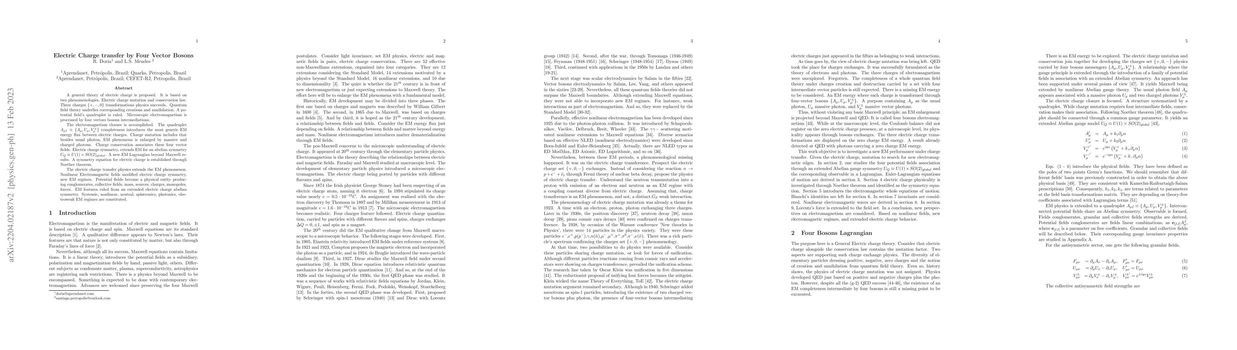 Thumbnail for Electric Charge transfer by Four Vector Bosons