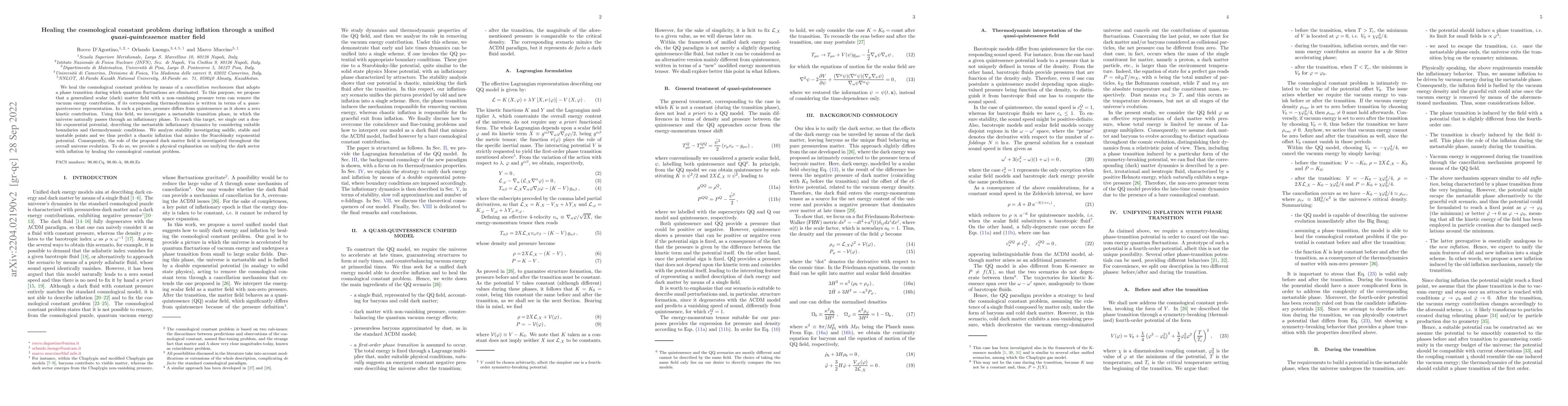 Thumbnail for Healing the cosmological constant problem during inflation through a
  unified quasi-quintessence matter field