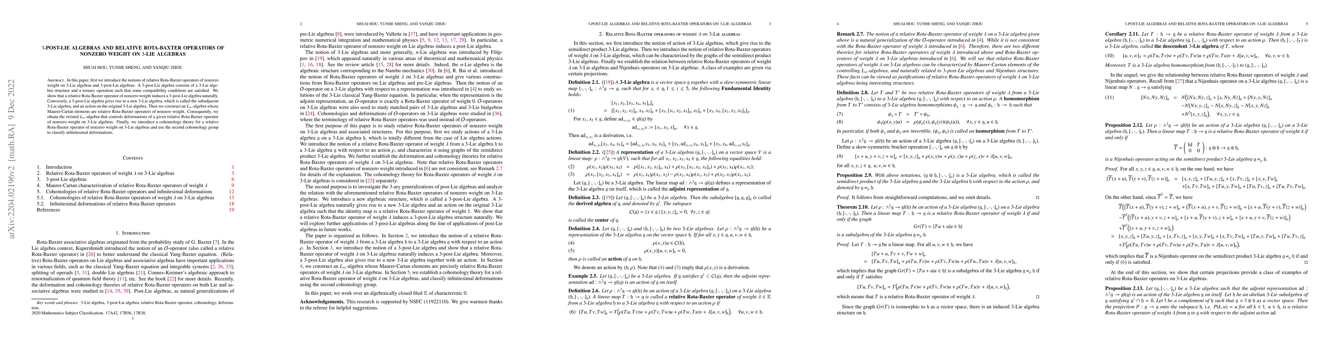 Thumbnail for $3$-post-Lie algebras and relative Rota-Baxter operators of nonzero
  weight on $3$-Lie algebras