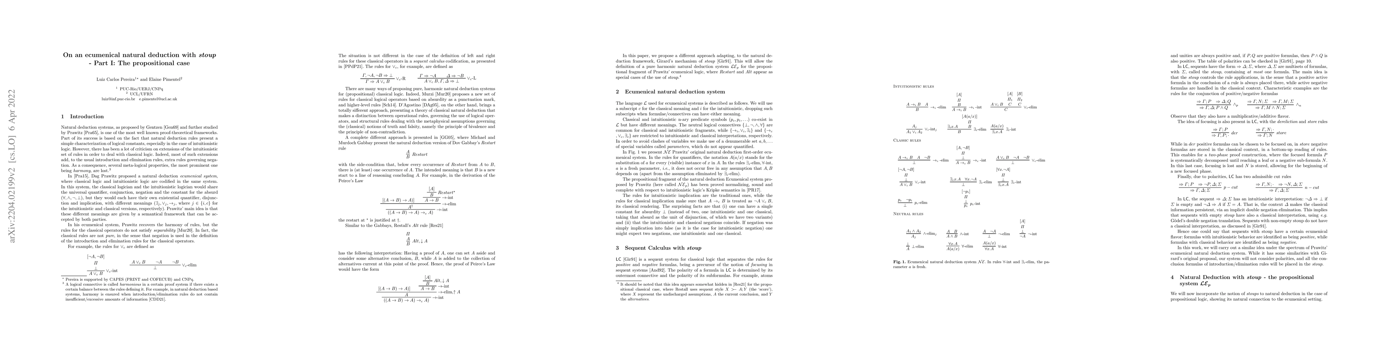 Thumbnail for On an ecumenical natural deduction with stoup -- Part I: The
  propositional case