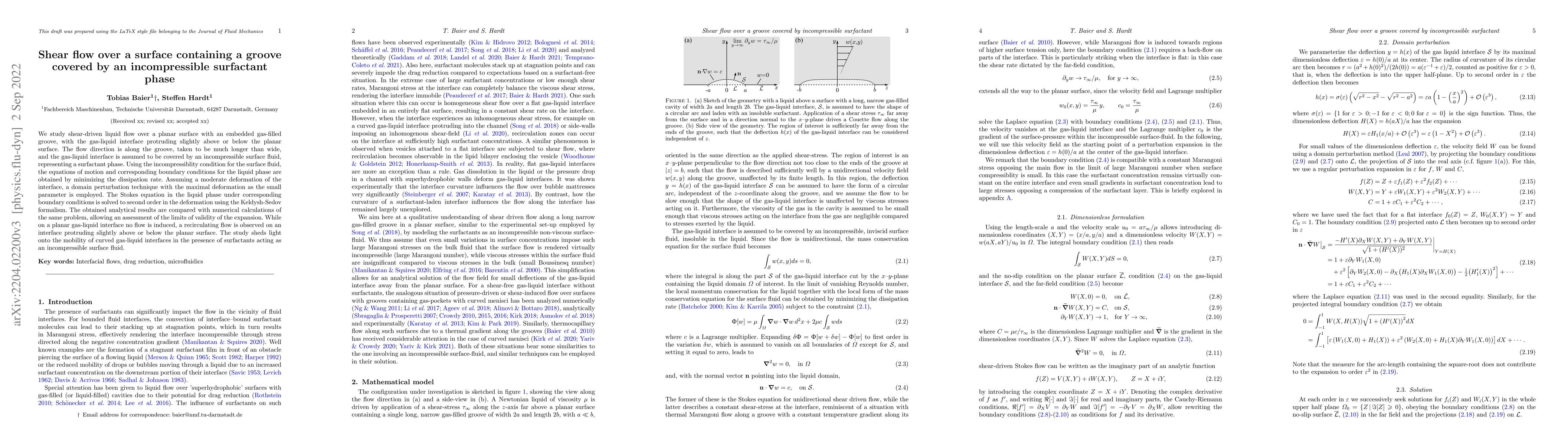 Thumbnail for Shear flow over a surface containing a groove covered by an
  incompressible surfactant phase
