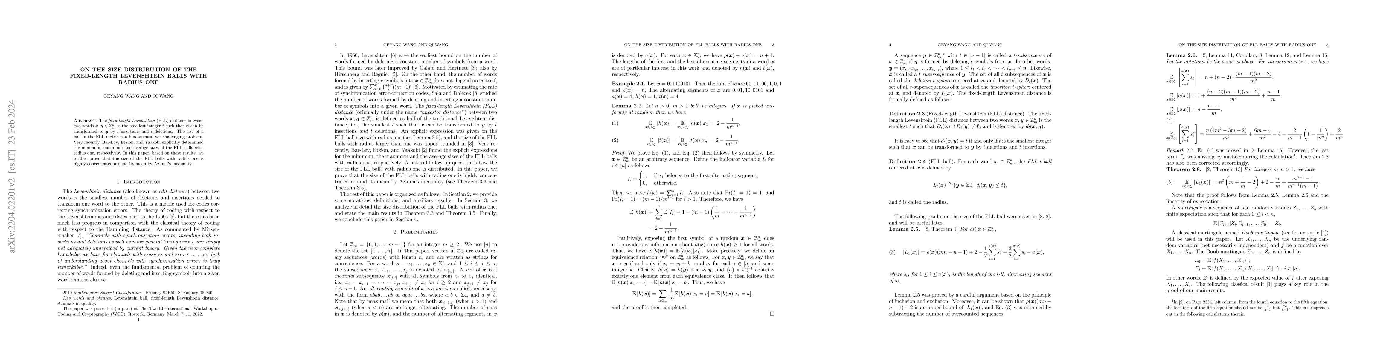 Thumbnail for On the size distribution of Levenshtein balls with radius one