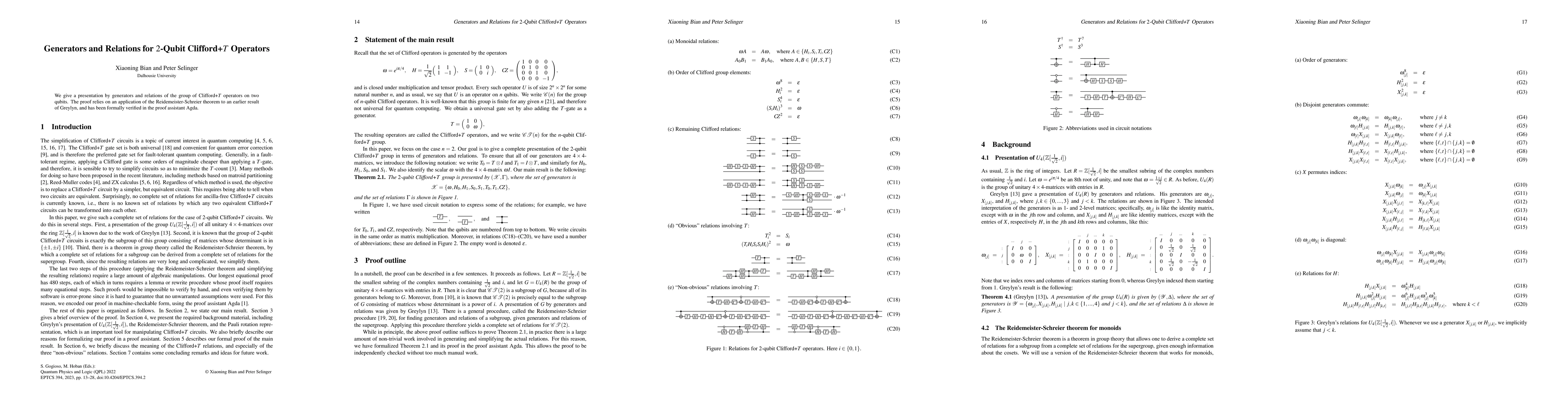 Thumbnail for Generators and Relations for 2-Qubit Clifford+T Operators