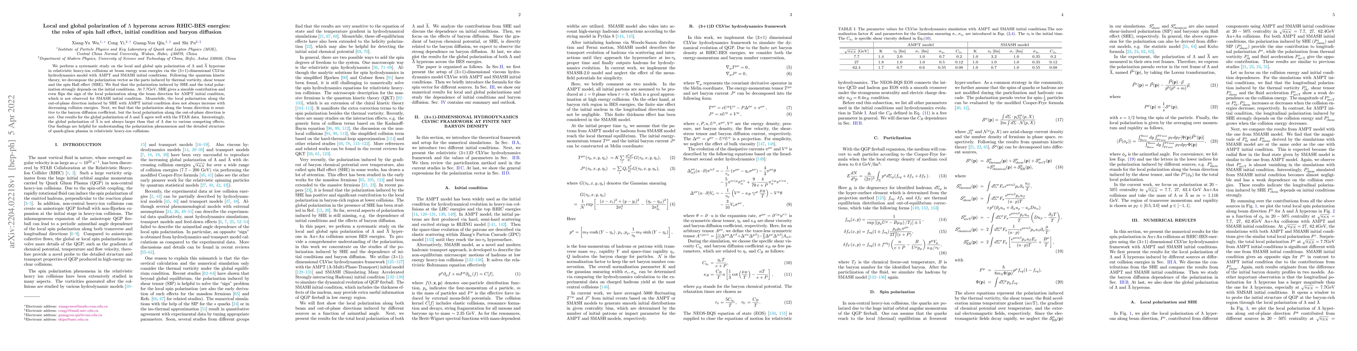 Thumbnail for Local and global polarization of $\Lambda$ hyperons across RHIC-BES
  energies: the roles of spin hall effect, initial condition and baryon
  diffusion