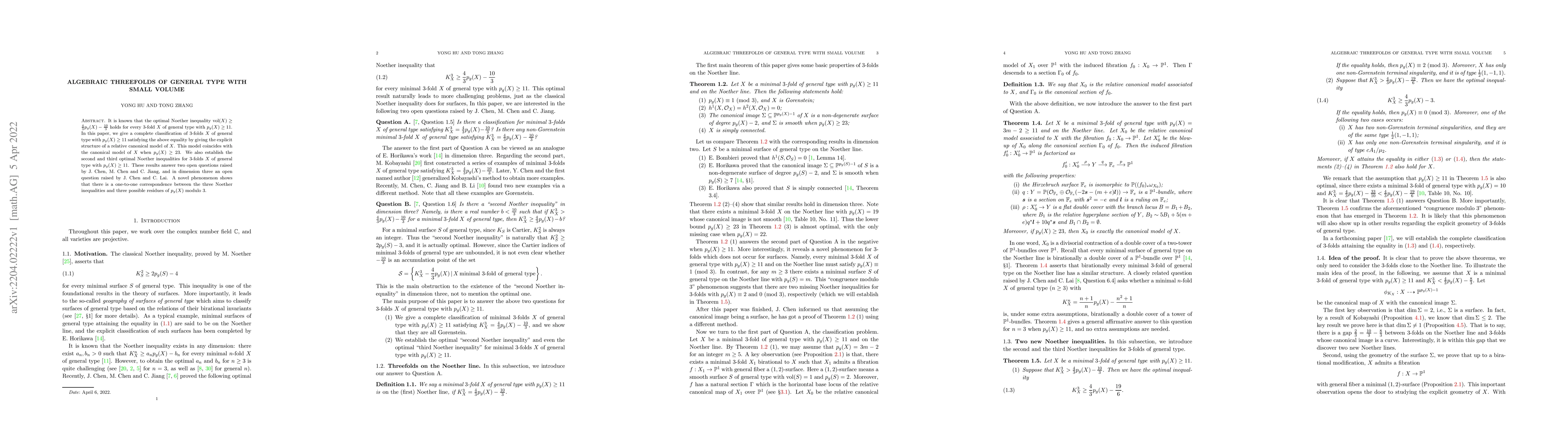 Thumbnail for Algebraic threefolds of general type with small volume