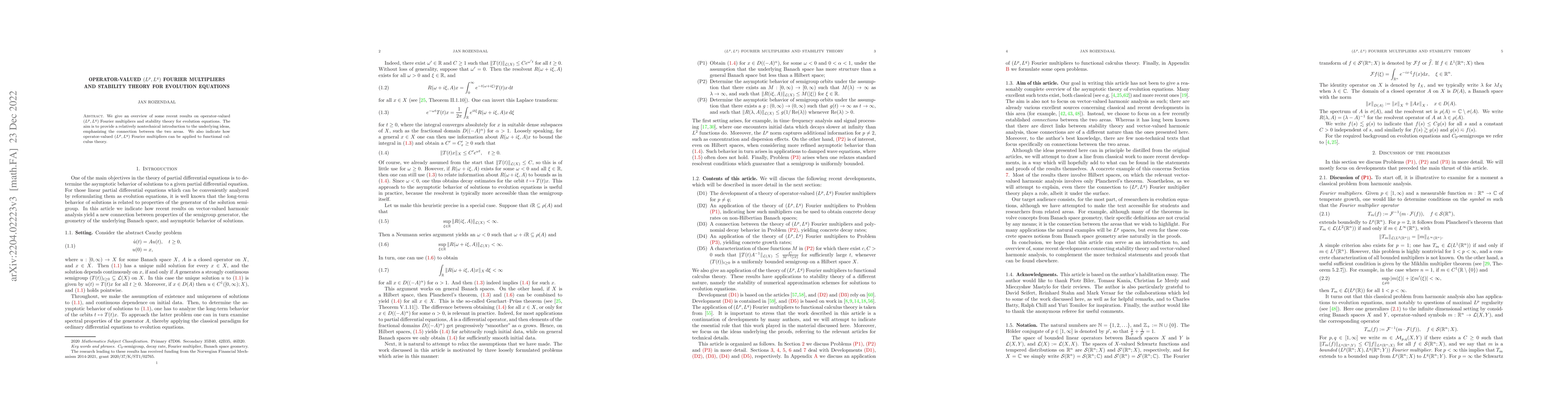 Thumbnail for Operator-valued $(L^{p},L^{q})$ Fourier multipliers and stability theory
  for evolution equations