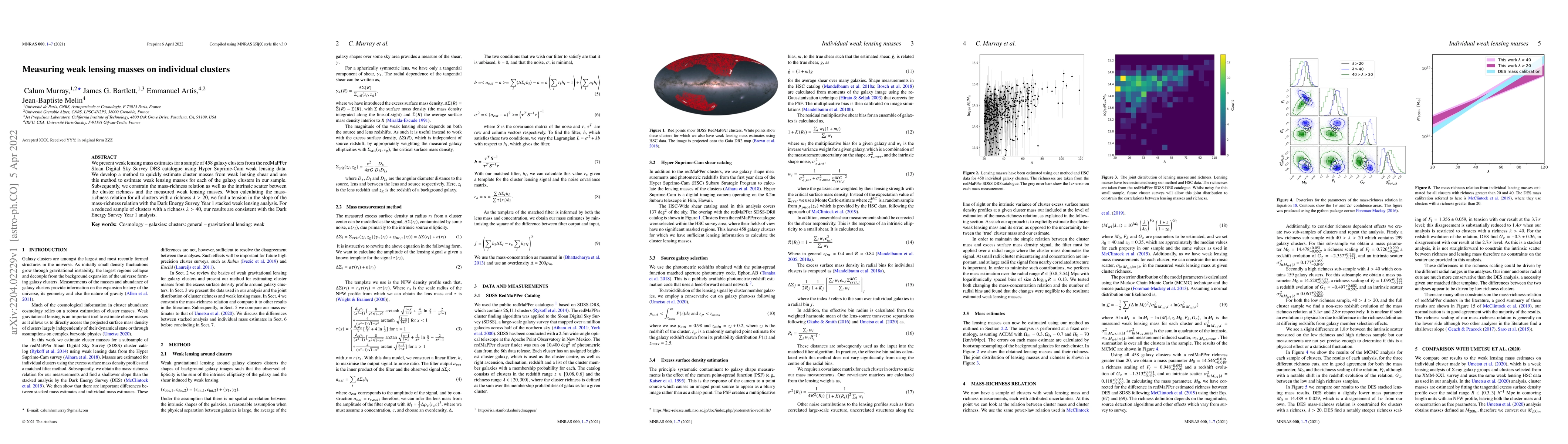 Thumbnail for Measuring weak lensing masses on individual clusters