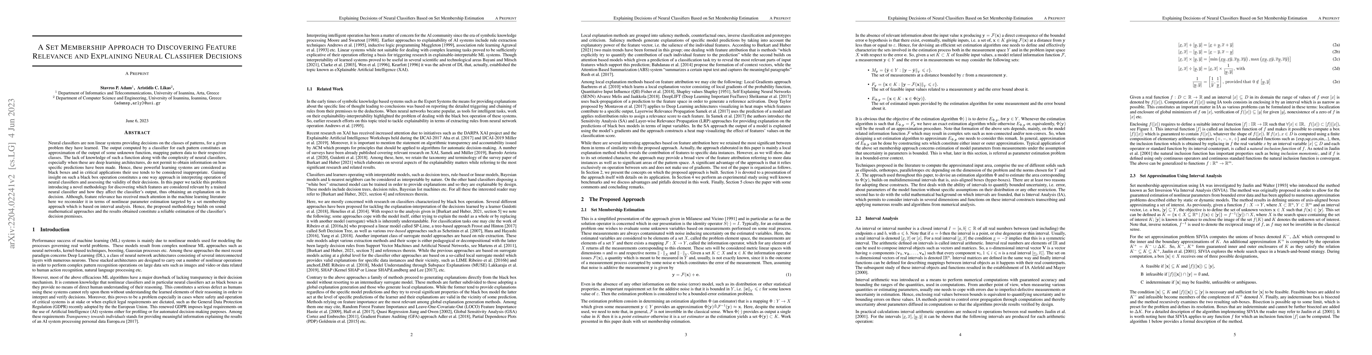 Thumbnail for A Set Membership Approach to Discovering Feature Relevance and
  Explaining Neural Classifier Decisions