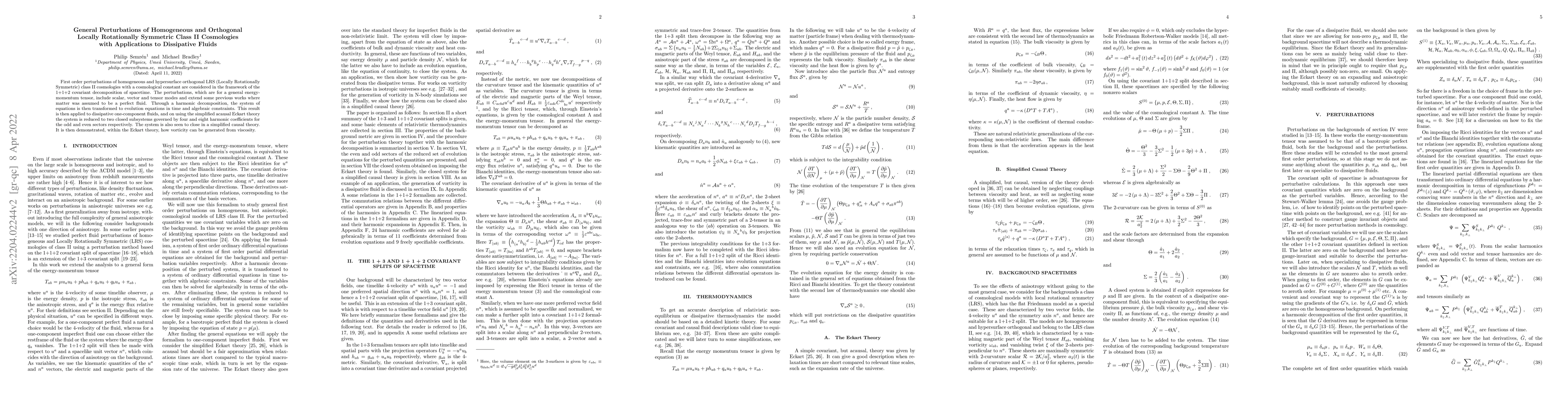 Thumbnail for General Perturbations of Homogeneous and Orthogonal Locally Rotationally
  Symmetric Class II Cosmologies with Applications to Dissipative Fluids