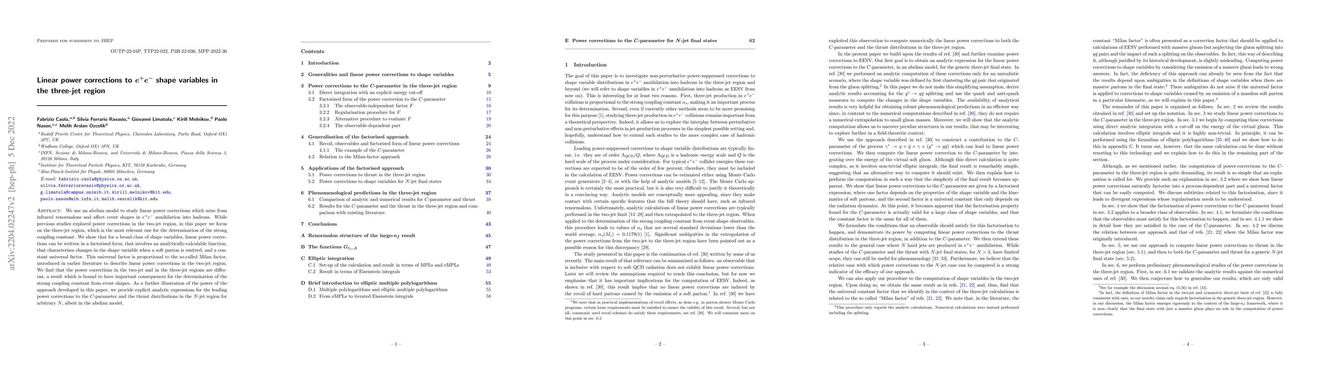 Thumbnail for Linear power corrections to $e^+e^-$ shape variables in the three-jet
  region
